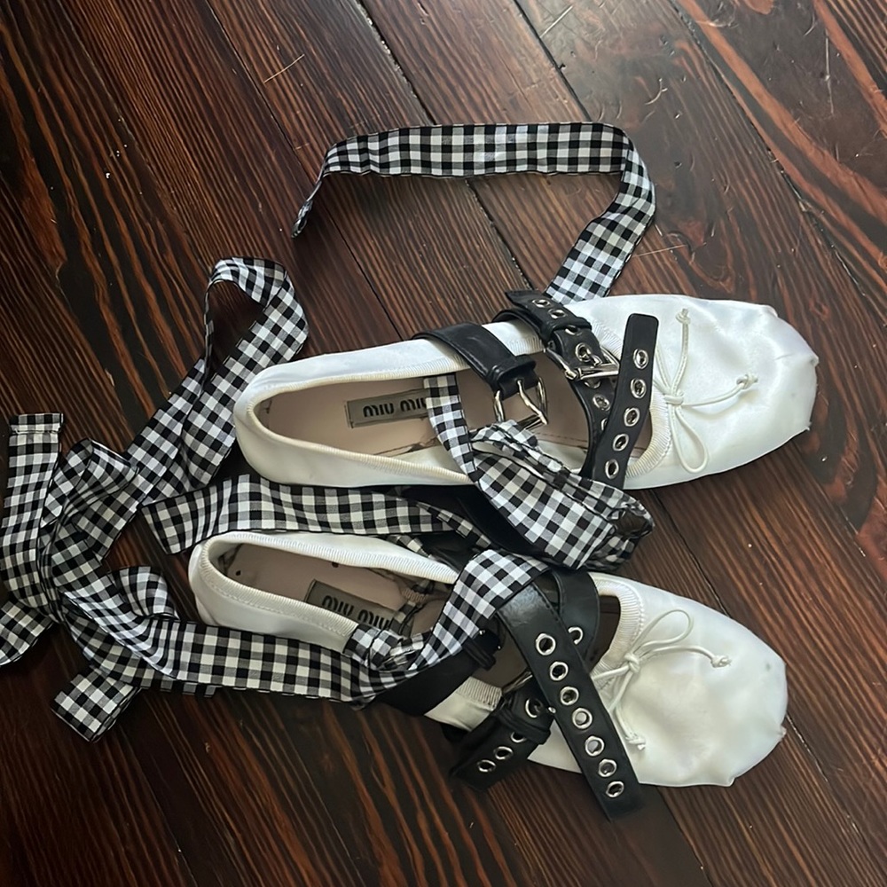 miu miu white satin ballet flats